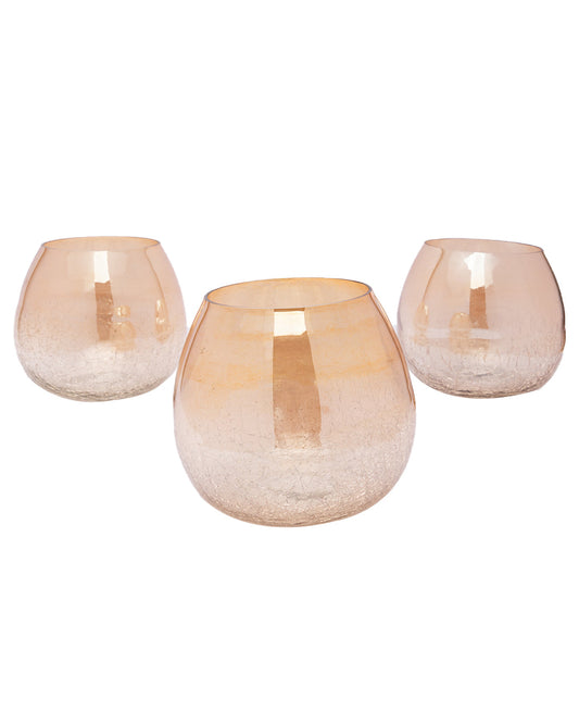 VON CASA 3 Crackle Glass Votive With Metal T-Light Candle Holder