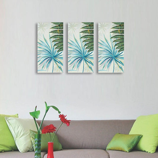 VON CASA Hand Painted Tropical Leaf Oil Painting, on Canvas, Gallery Wrapped & Framed, Modern Artwork, Multicolour, Canvas Fabric