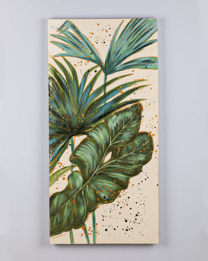 VON CASA Hand Painted Tropical Leaf Oil Painting, on Canvas, Gallery Wrapped & Framed, Modern Artwork, Multicolour, Canvas Fabric