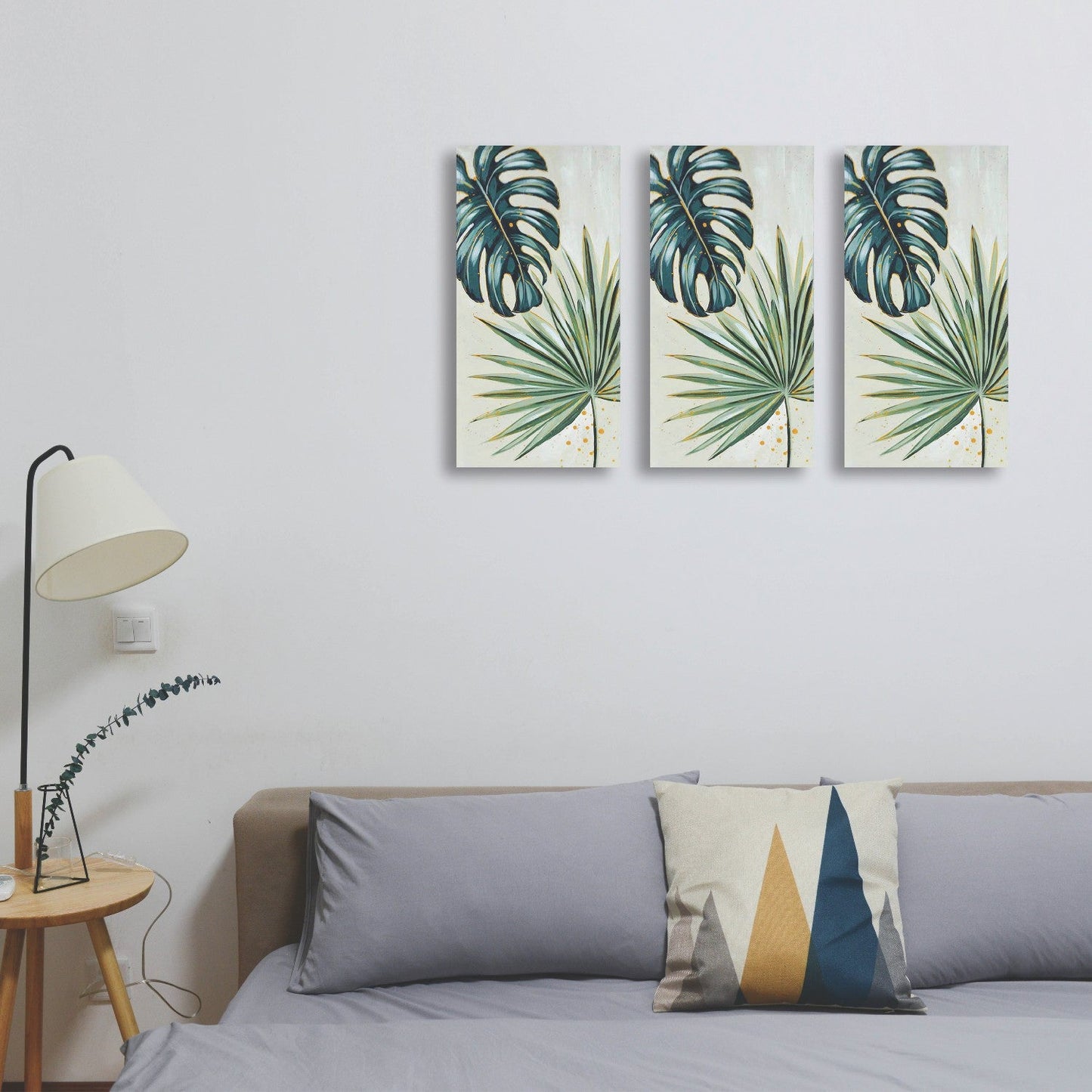 VON CASA Hand Painted Tropical Leaf Oil Painting, on Canvas, Gallery Wrapped & Framed, Modern Artwork, Multicolour, Canvas Fabric
