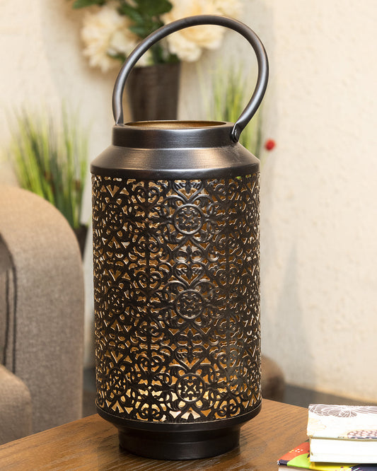 VON CASA Lantern, T-Light Candle Holder Lamp, New Cutwork Design, Black Colour, Mild Steel