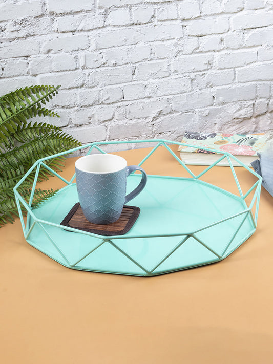 VON CASA Metal Serving Tray, Matt Finish, Turquoise, Mild Steel