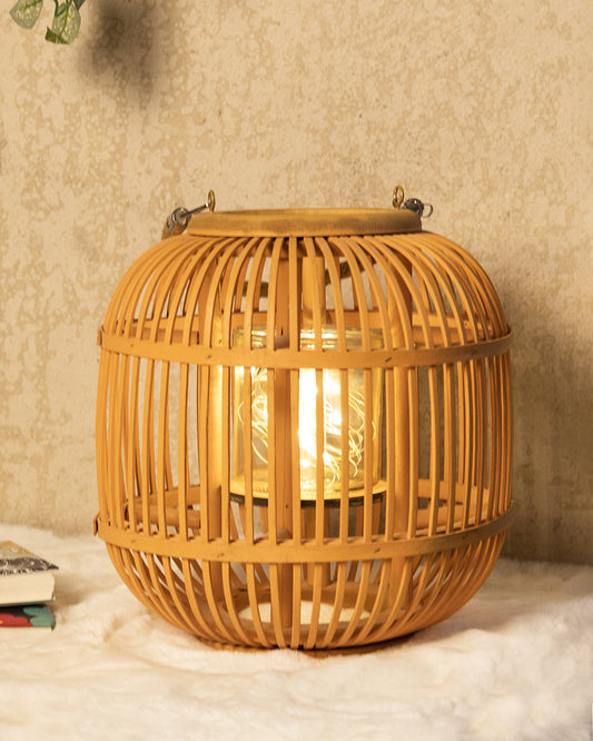 VON CASA Lantern, Bamboo Lantern, Yellow, Wood