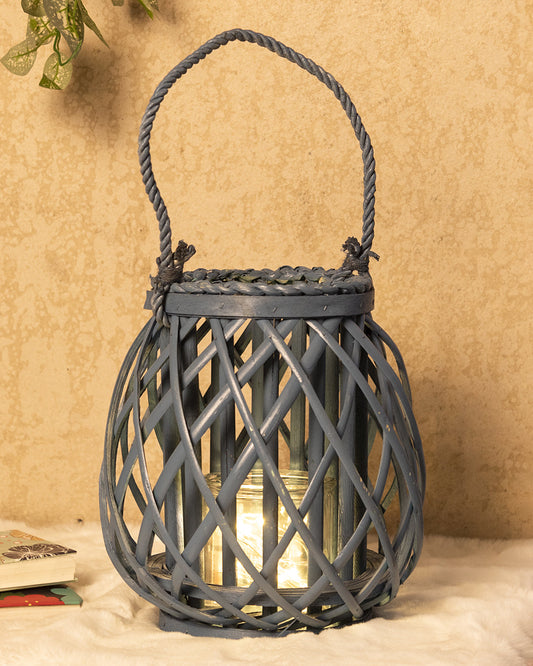 VON CASA Candleholder, Willow, Lantern, Blue, Wood
