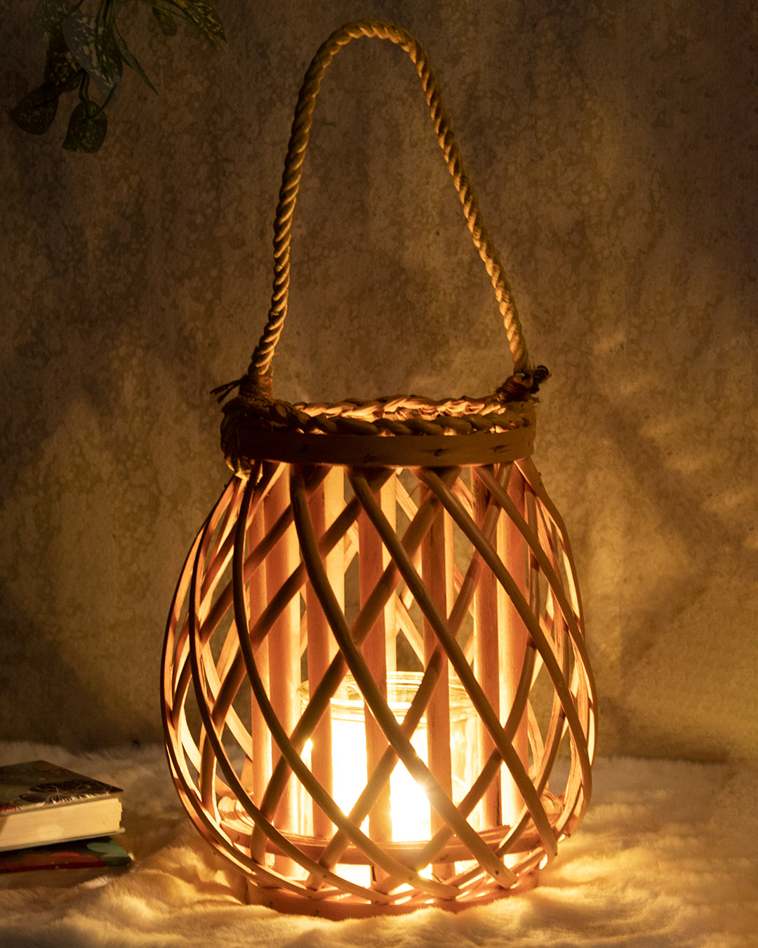 VON CASA Candleholder, Willow, Lantern, Yellow, Wood