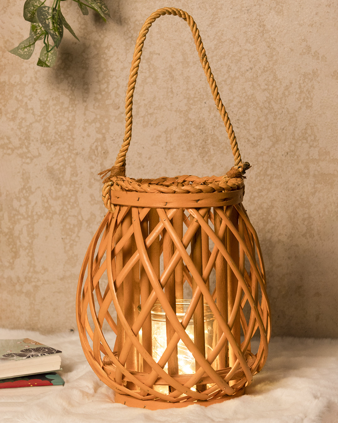 VON CASA Candleholder, Willow, Lantern, Yellow, Wood