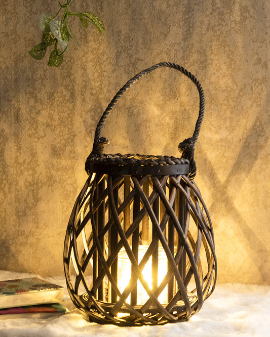 VON CASA Candleholder, Willow, Lantern, Brown, Wood