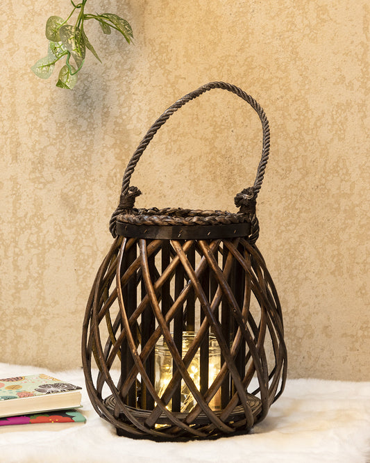 VON CASA Candleholder, Willow, Lantern, Brown, Wood