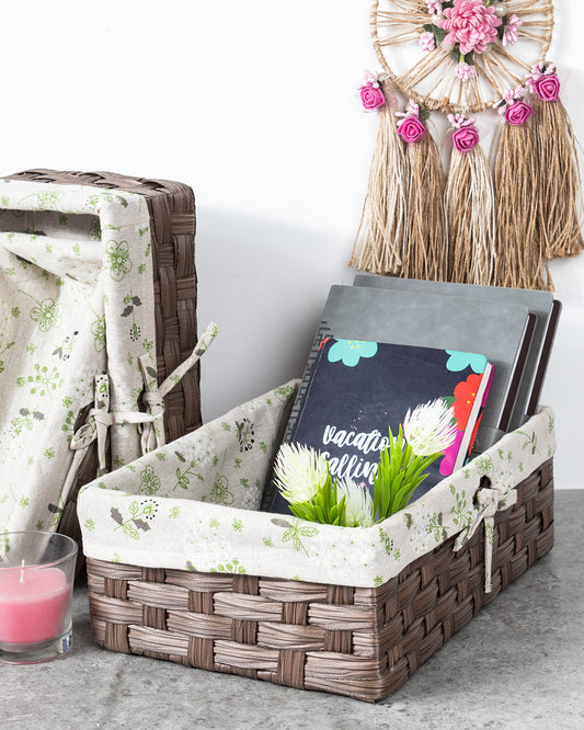 VON CASA Basket, in 3 Different SIzes , Brown, Plastic, Set of 3
