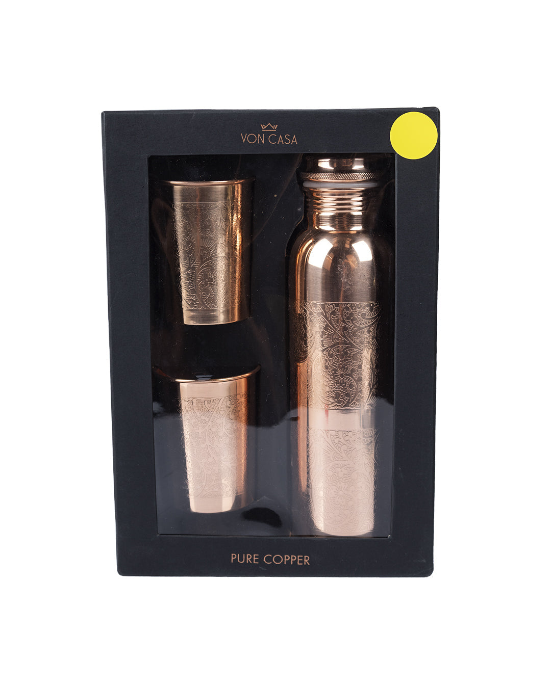 VON CASA Bottle with Tumbler Set, 1 Bottle, 2 Tumblers, Copper, Set of 3, 1 Litre
