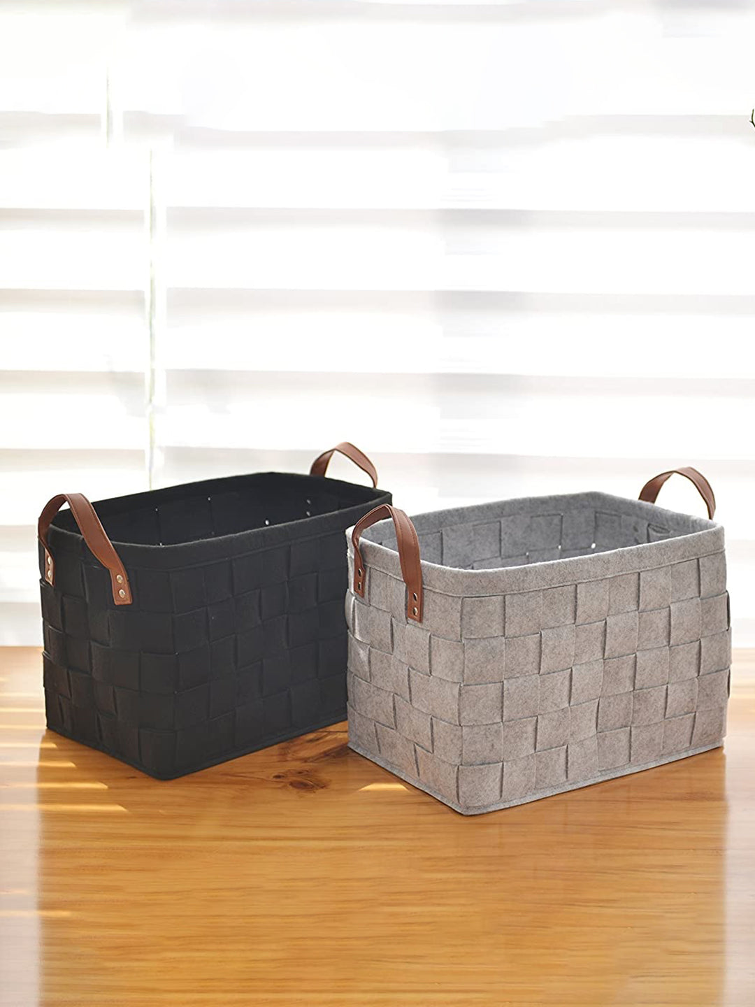 VON CASA Felt Fabric Storage Basket Organizer Boxes - 25 Litre, Dark Grey