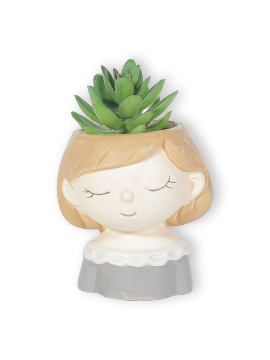 VON CASA Lady Face Artificial Planter Pot With Flowers