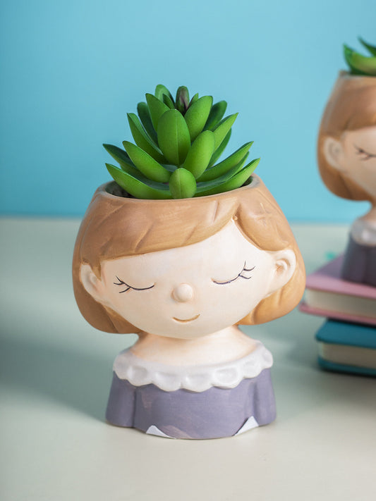 VON CASA Lady Face Artificial Planter Pot With Flowers