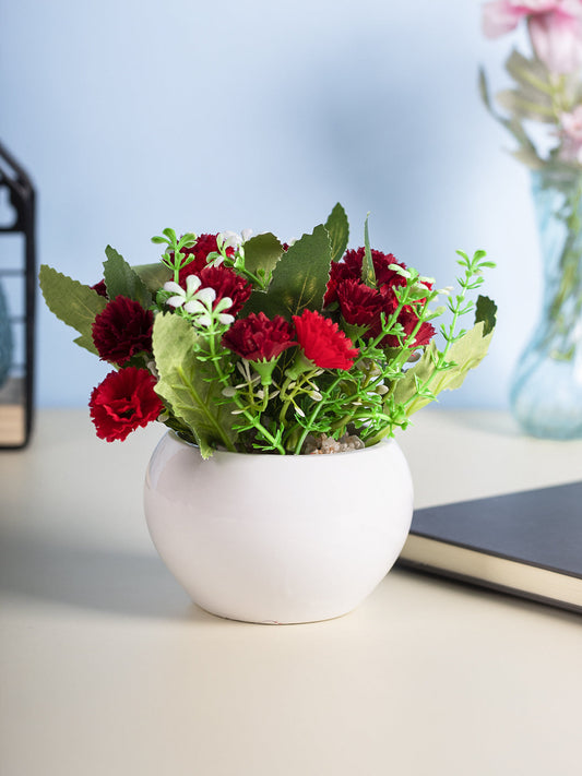 VON CASA Round Plastic Red Flower With White Pot