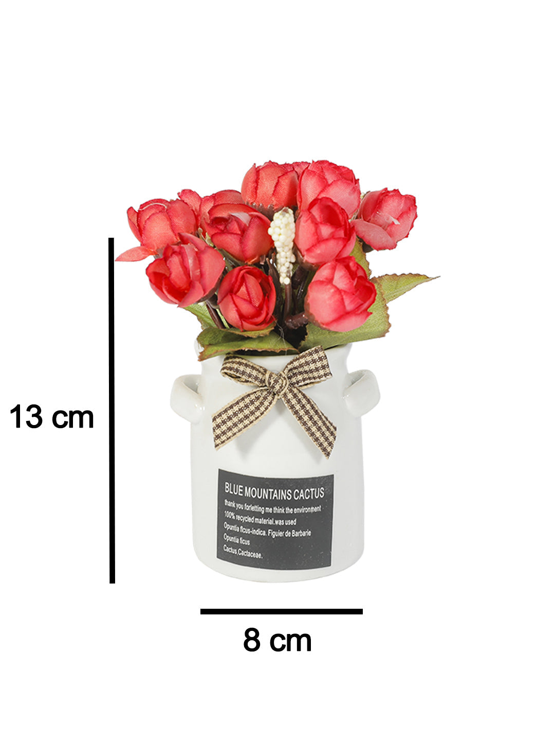 VON CASA Cylindrical Plastic Flower With Pot - Red Rose White Pot