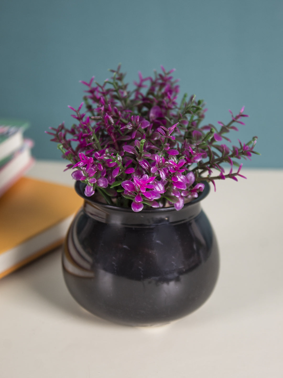 VON CASA Plastic Purple Flower With Pot - Black 