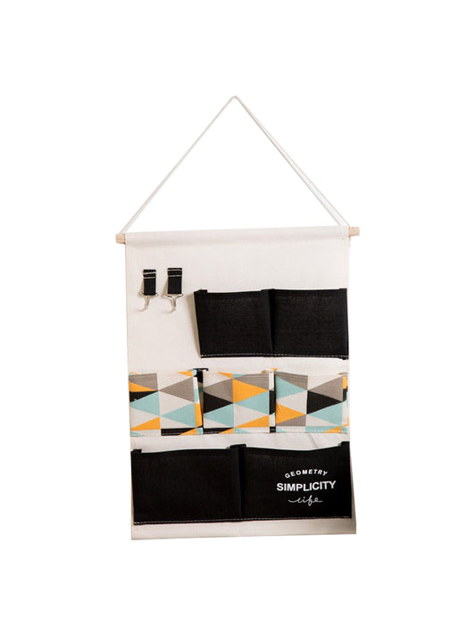 VON CASA Wall Hanging Storage Bag With 7 Pockets And Key Hook - Black 