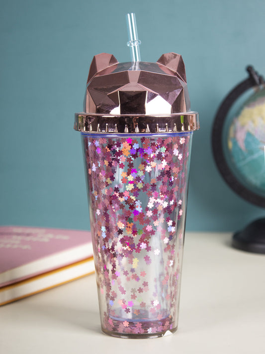 VON CASA 380Ml Rose Gold Cat Ear Travel Sipper With Straw