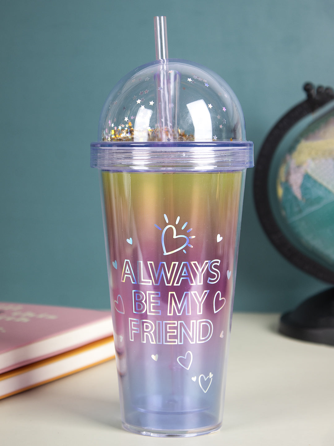 VON CASA 380Ml Plastic Tumbler With Straw And Lid