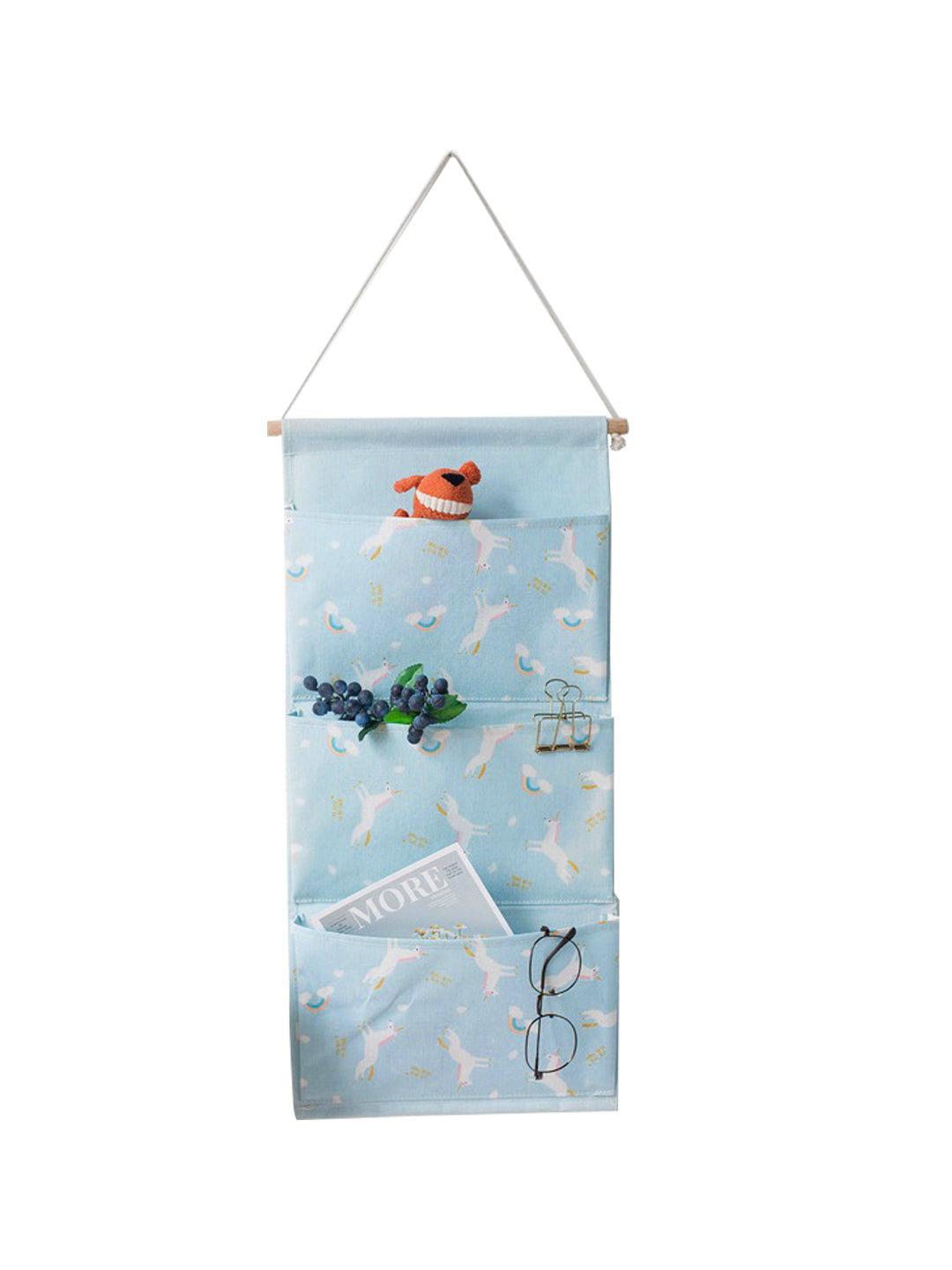 VON CASA Blue Wall Hanging Storage Bag With 3 Pocket And Key Hook