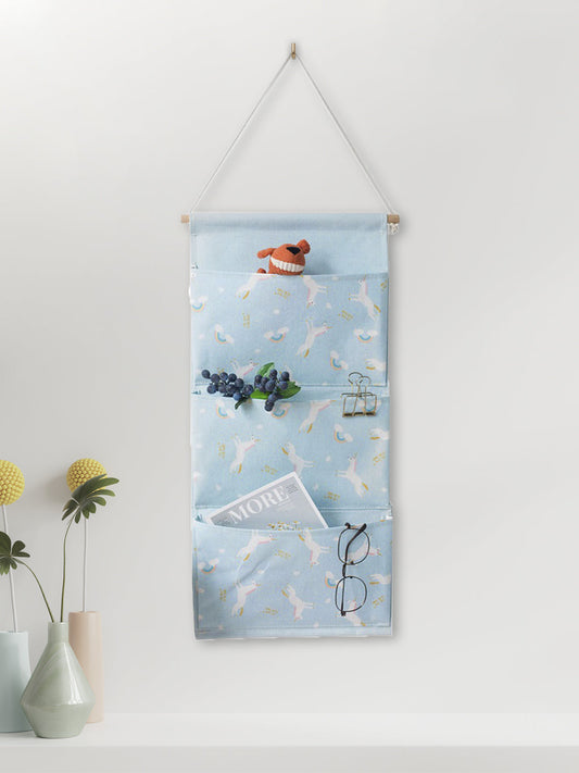 VON CASA Blue Wall Hanging Storage Bag With 3 Pocket And Key Hook