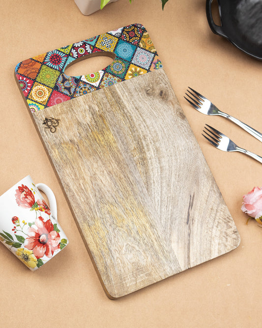 VON CASA Wooden Kitchen Cutting & Chopping Board With Printed Handle