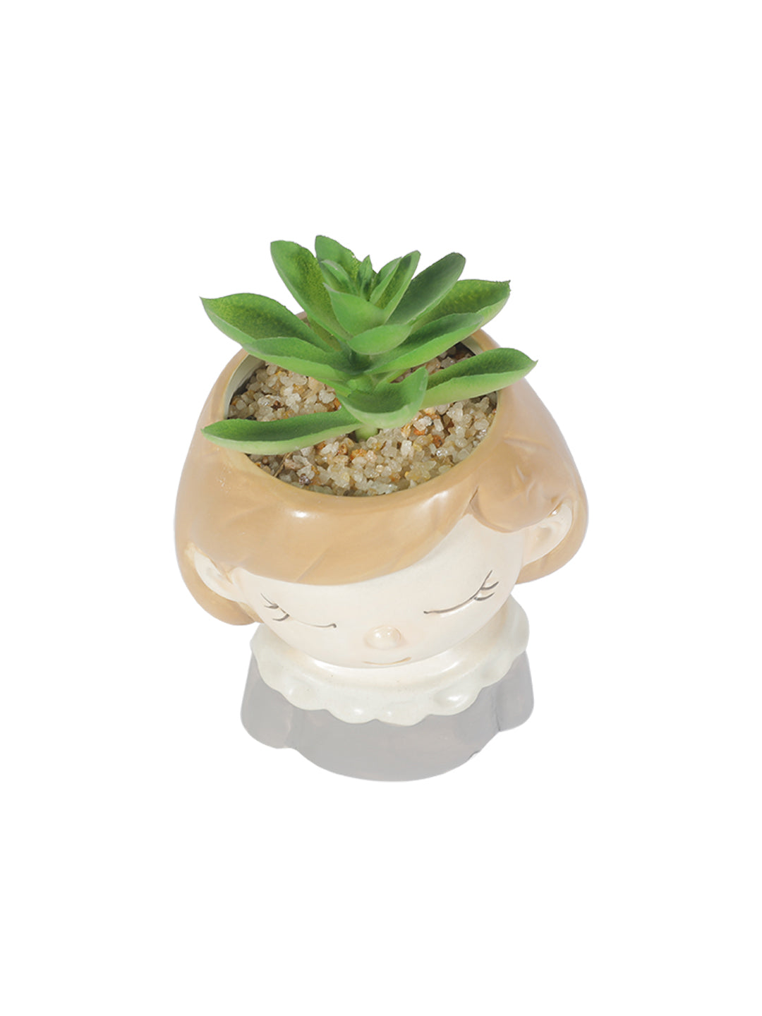 VON CASA Lady Face Artificial Planter Pot With Green Flower