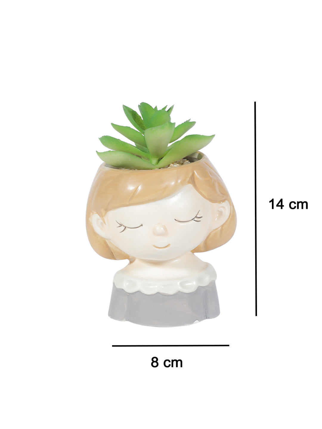 VON CASA Lady Face Artificial Planter Pot With Green Flower