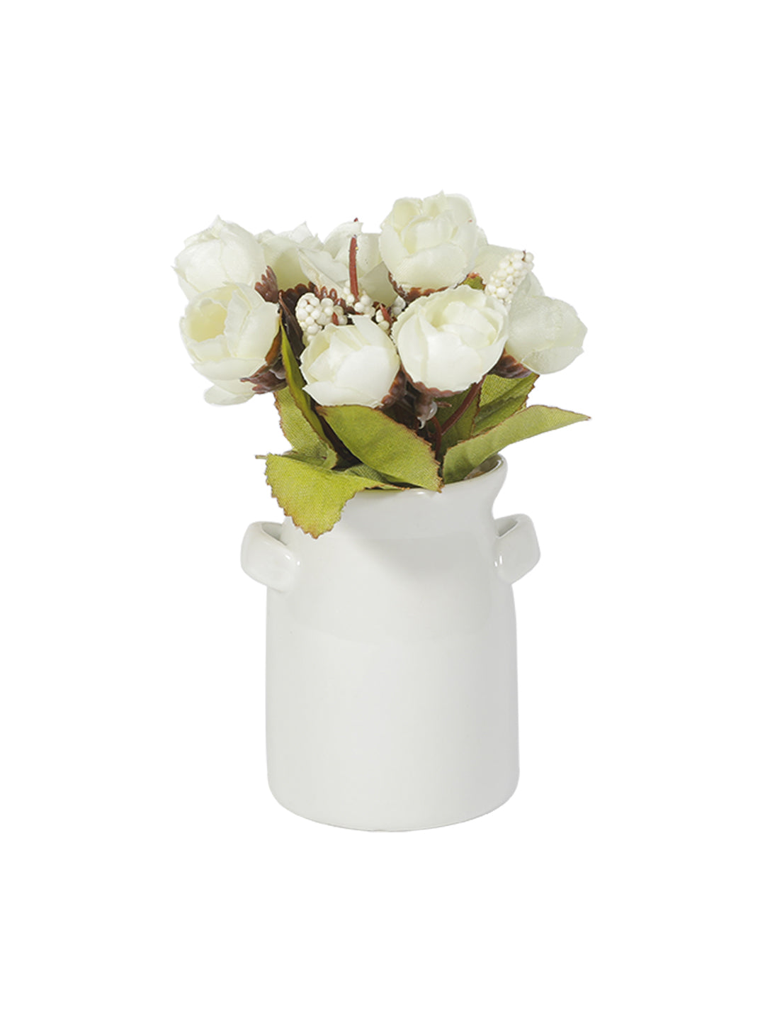 VON CASA Cylindrical Plastic Flower With Pot - White Rose White Pot