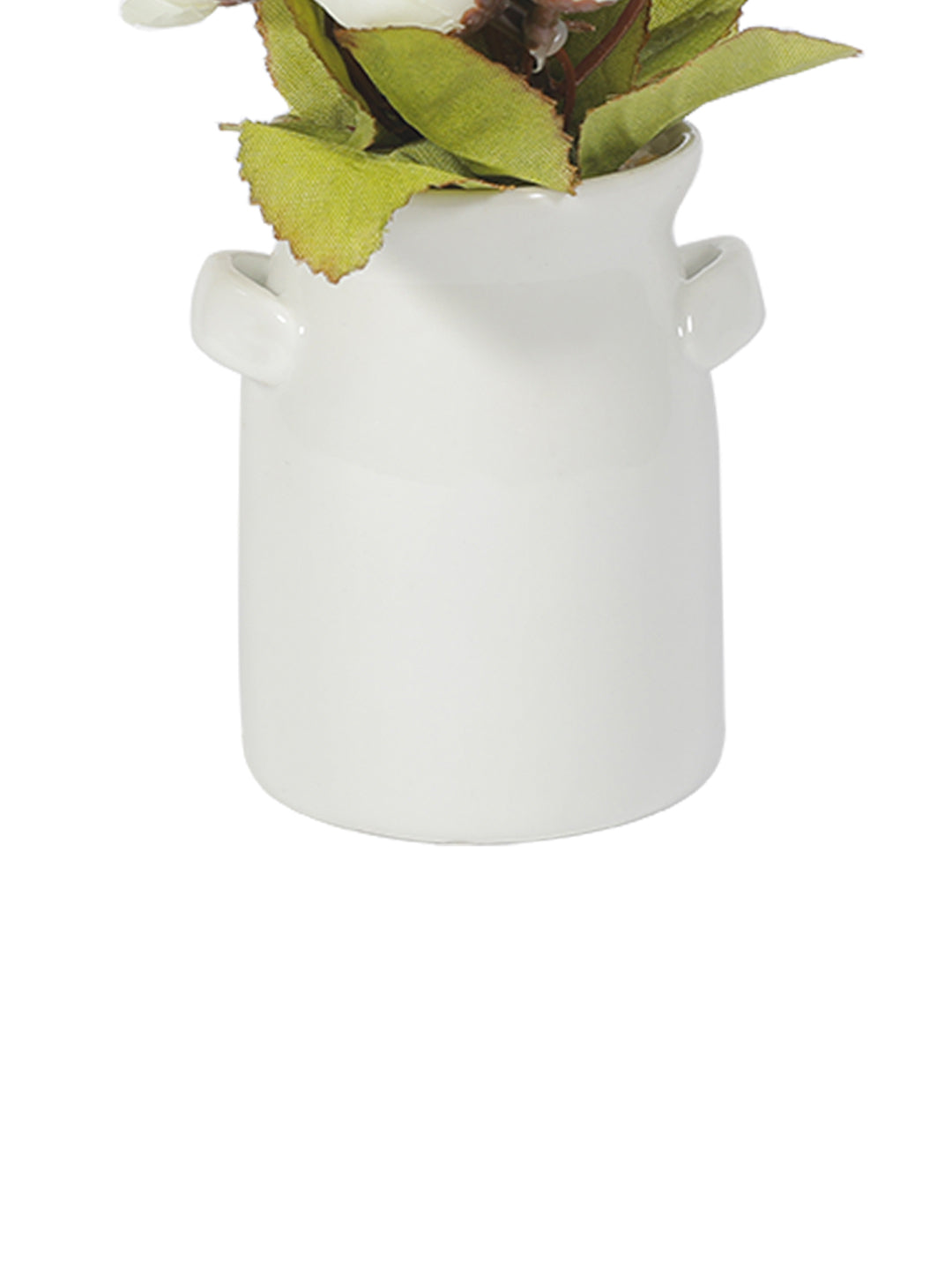 VON CASA Cylindrical Plastic Flower With Pot - White Rose White Pot