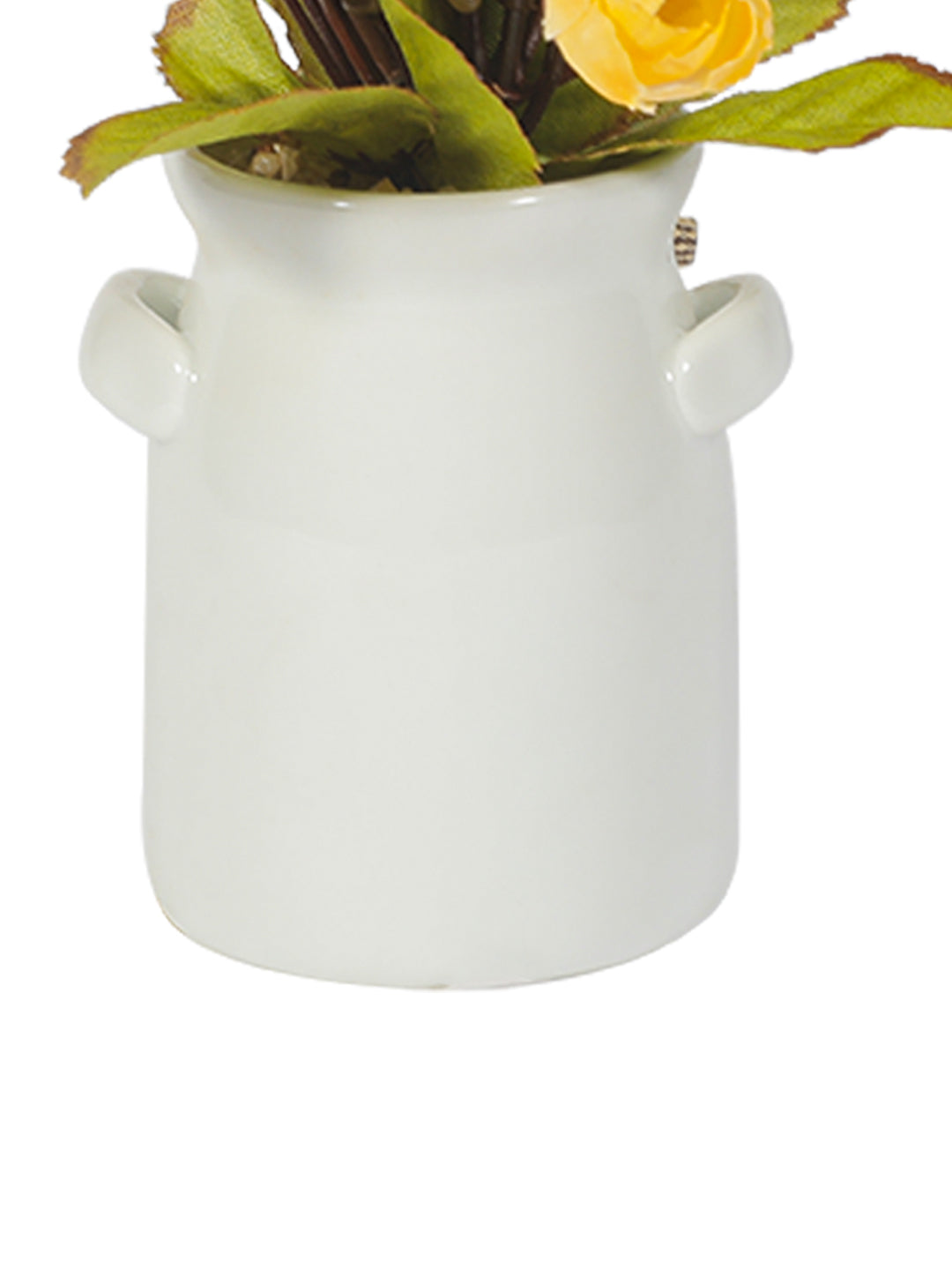 VON CASA Cylindrical Plastic Flower With Pot - Yellow Rose White Pot