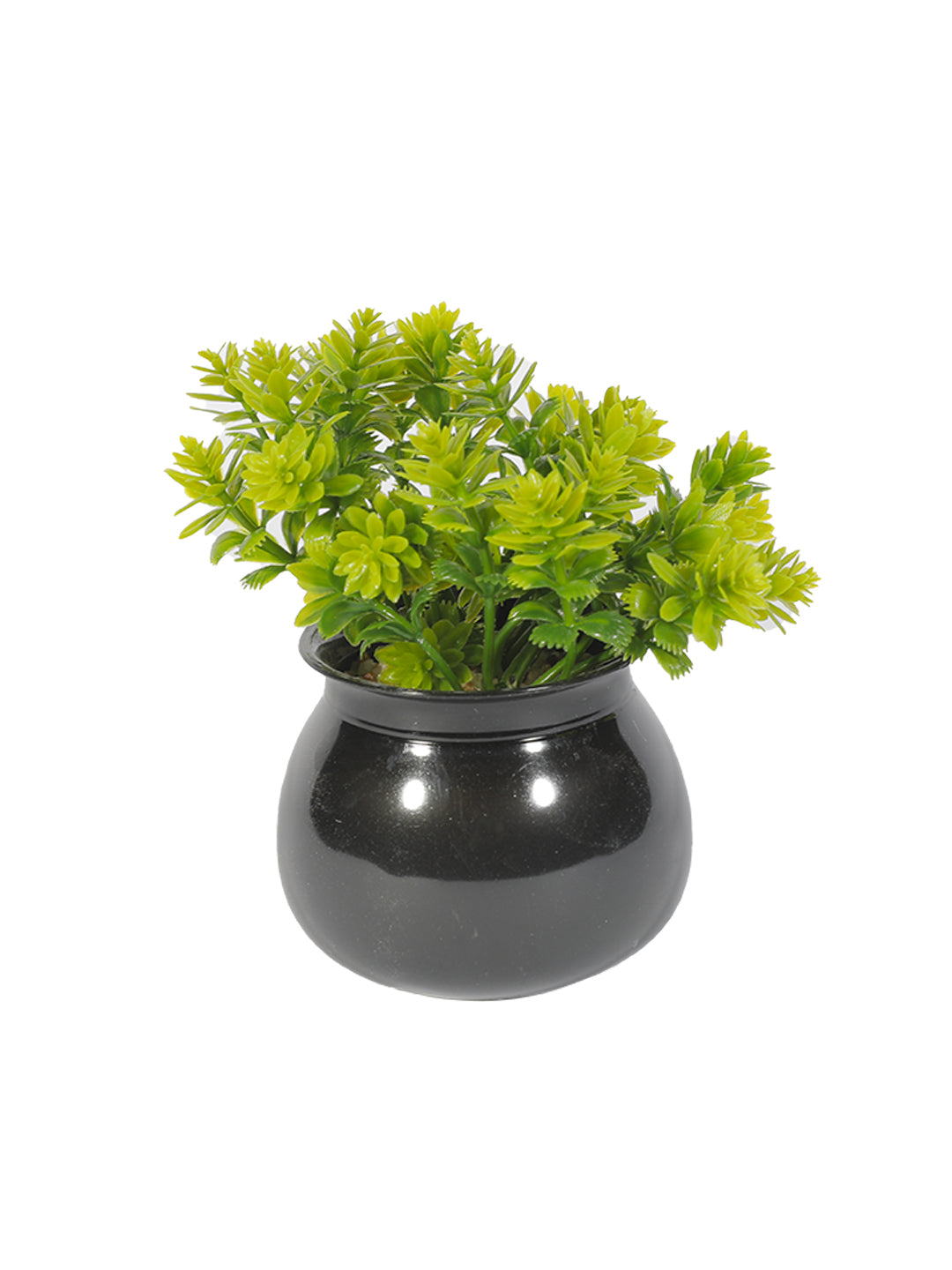 VON CASA Plastic Green Flower With Pot - Black 