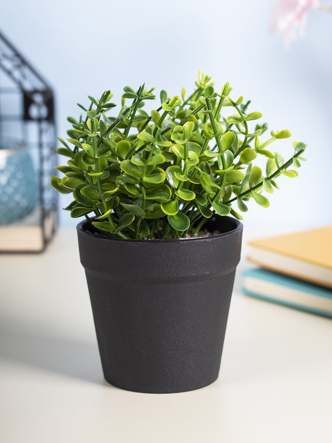 VON CASA Artificial Green Flower Potted Plant - Black Pot