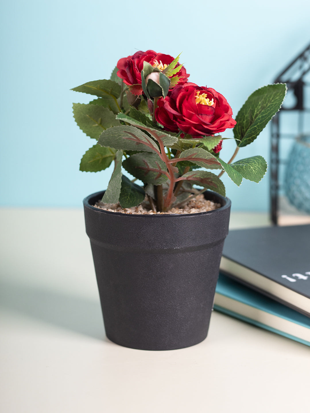 VON CASA Realistic Artificial Bonsai Fake Rose Flower Plant Pot