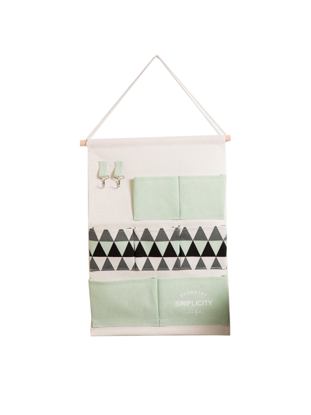VON CASA Wall Hanging Storage Bag With 7 Pockets And Key Hook - Green