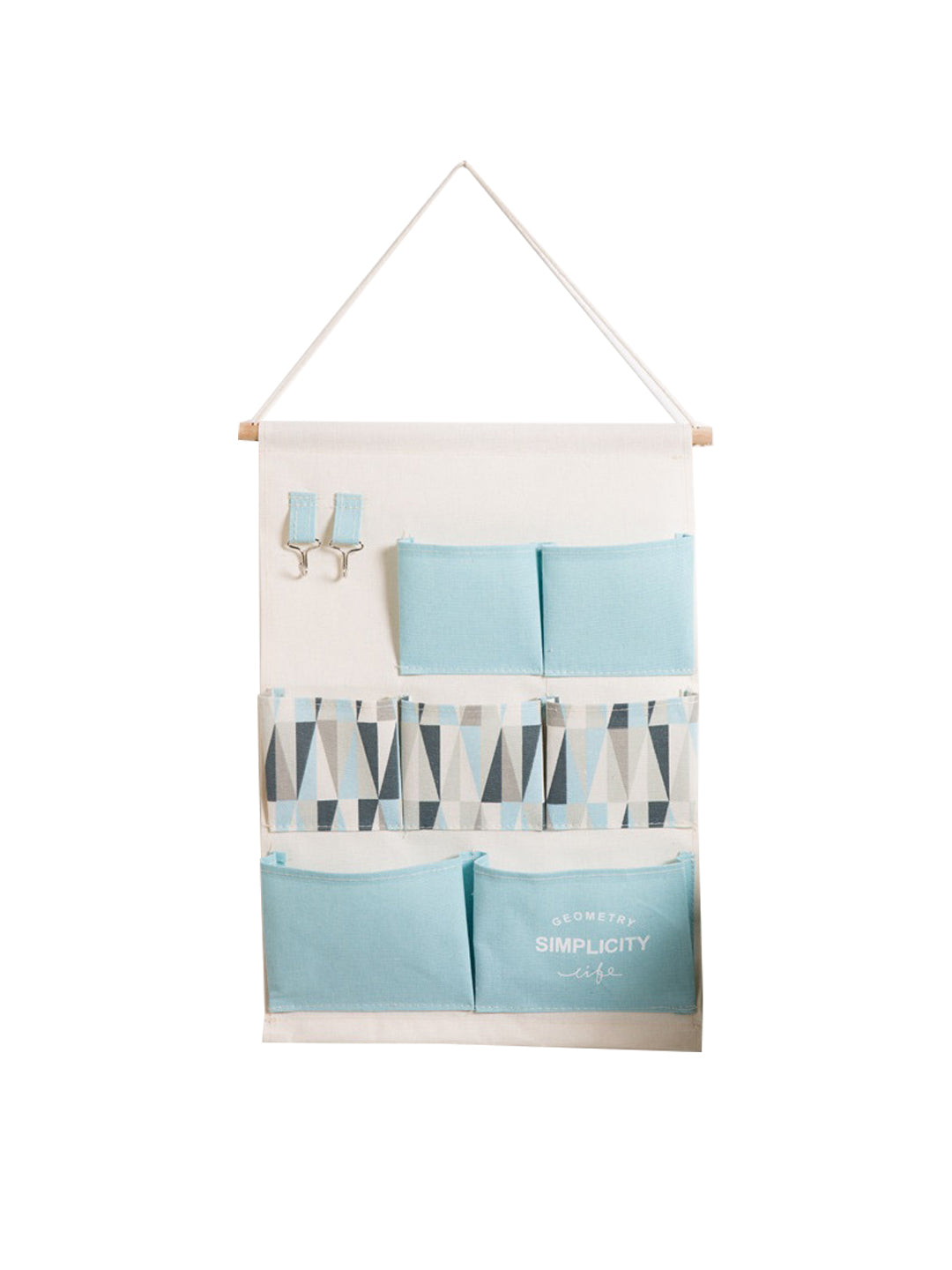 VON CASA Wall Hanging Storage Bag With 7 Pockets And Key Hook - Blue