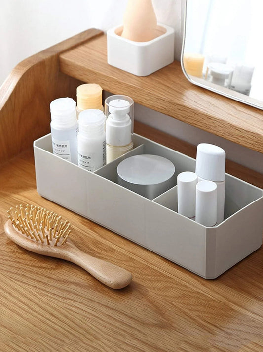 VON CASA White Makeup Organizer Container With Lid - 26X8.5X7Cm