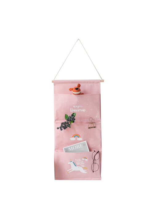 VON CASA Wall Hanging Storage Bag With 3 Pocket And Key Hook - Pink