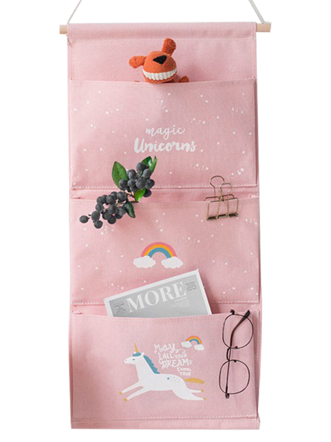 VON CASA Wall Hanging Storage Bag With 3 Pocket And Key Hook - Pink