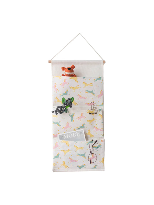 VON CASA Wall Hanging Storage Bag With 3 Pocket And Key Hook - White