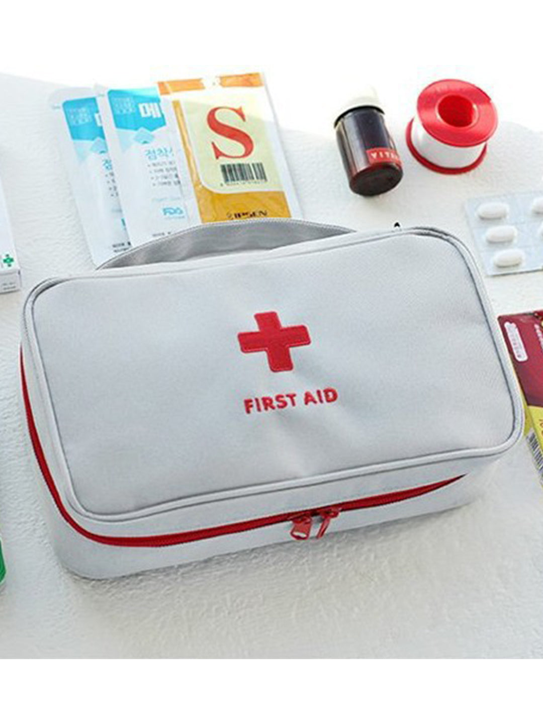 VON CASA Rectangular Polyester First Aid Box - Light Grey