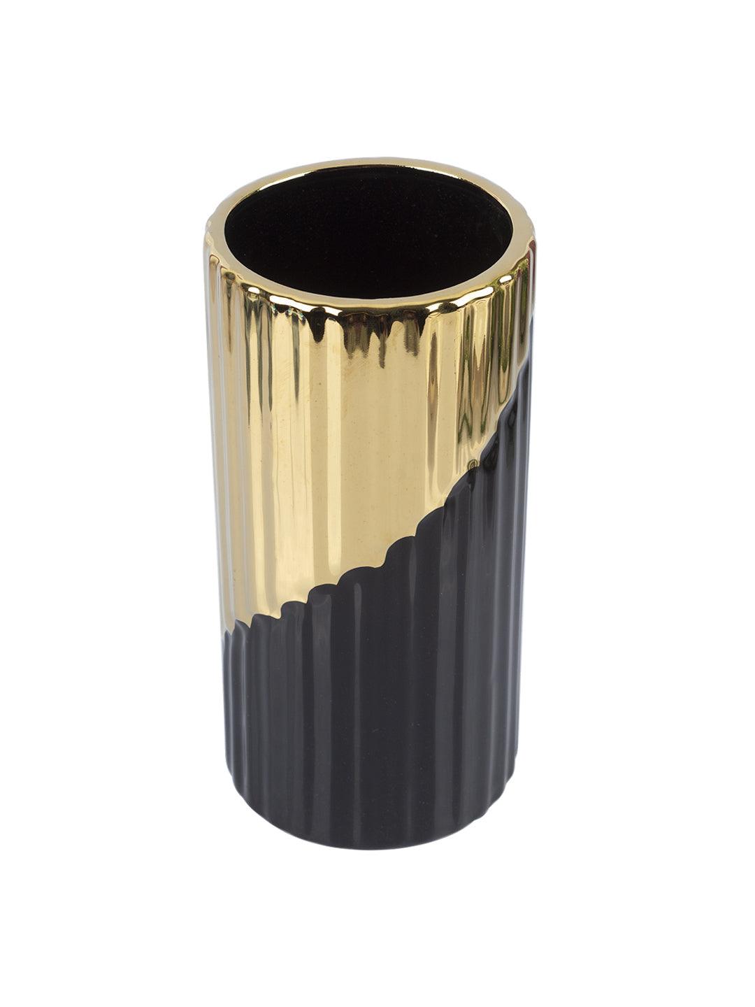 VON CASA Ceramic Gold +Black Cyclendrical Vase - VON CASA