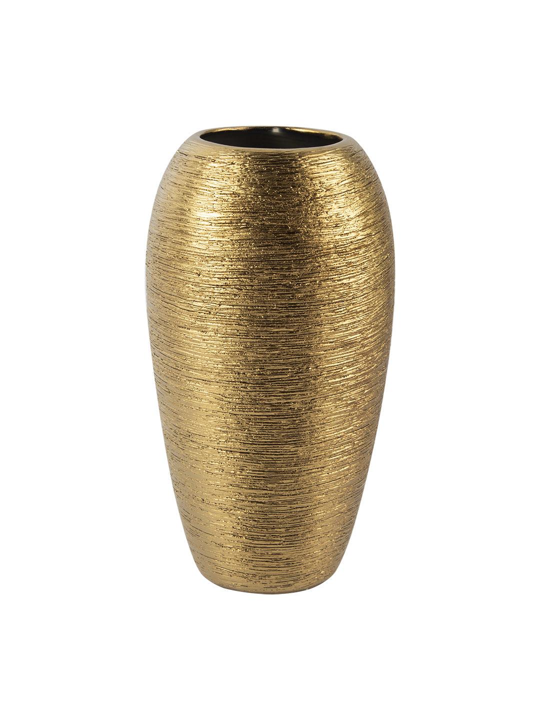 VON CASA Ceramic Gold Oval Shaped Vase - VON CASA