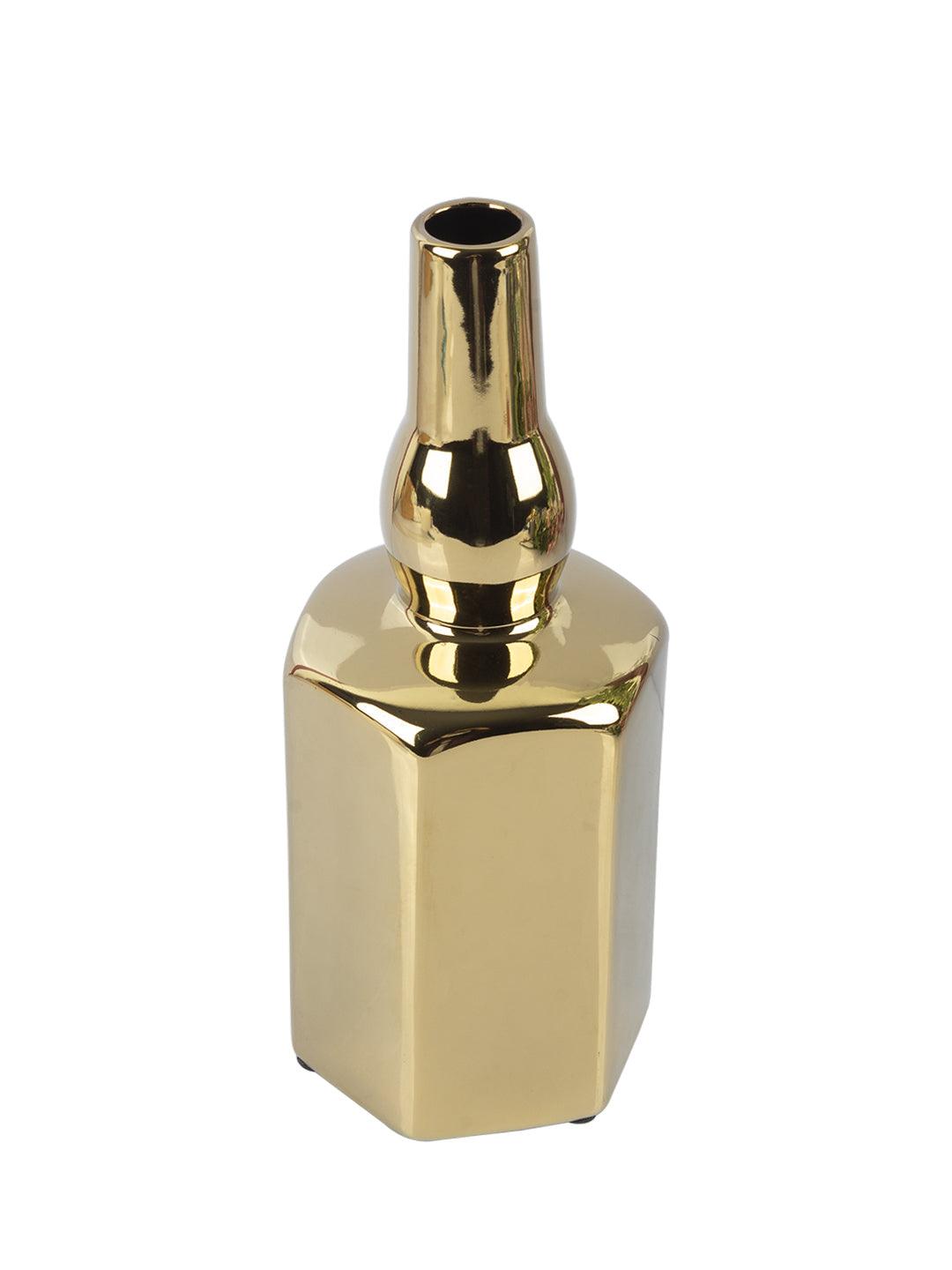 VON CASA Ceramic Gold Bottle Shaped Vase - VON CASA