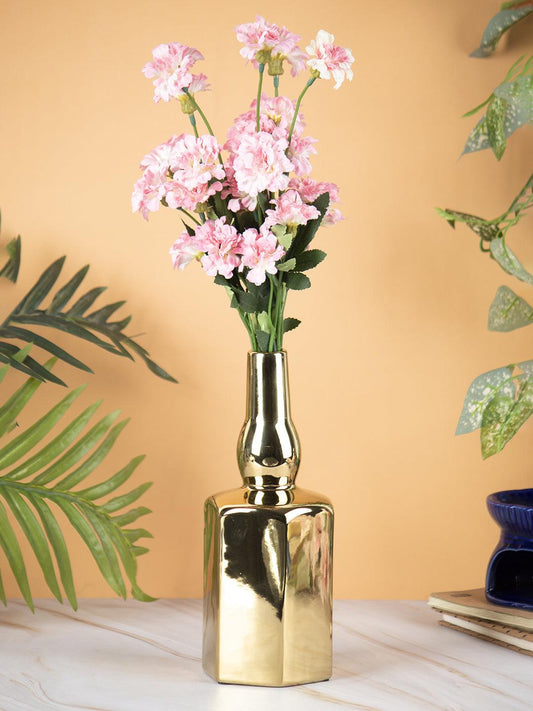 VON CASA Ceramic Gold Bottle Shaped Vase - VON CASA