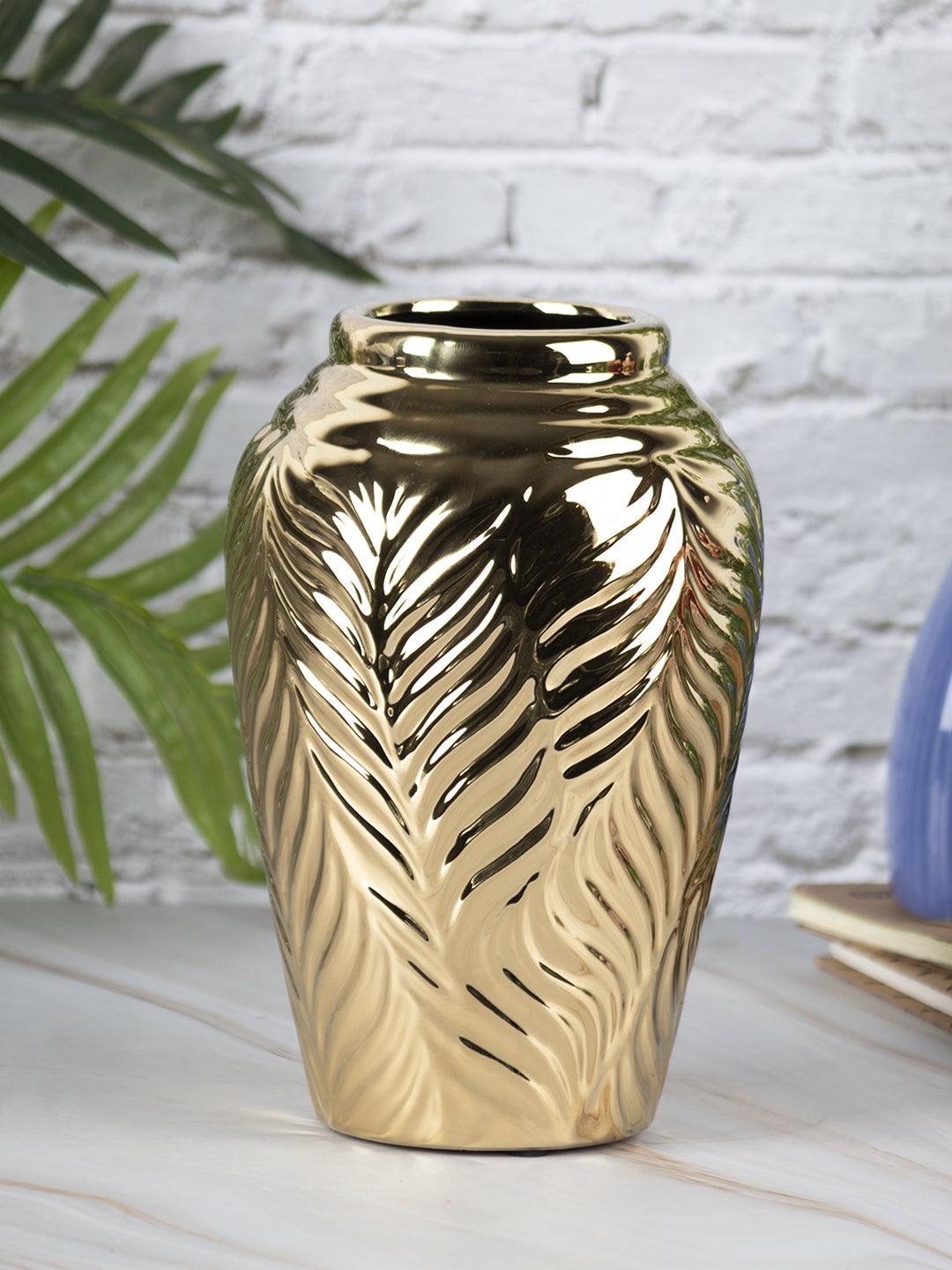 VON CASA Ceramic Gold Cyclendrical Vase - VON CASA