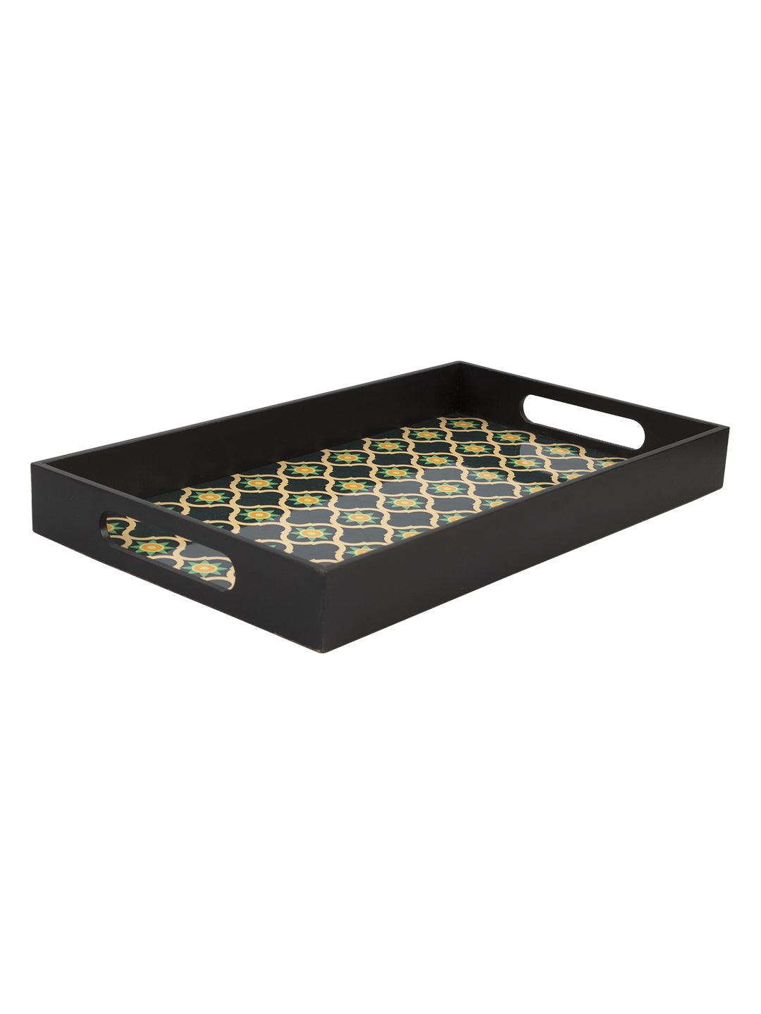 VON CASA Green & Black Rectangular Tray with handle - Von Casa - VON CASA