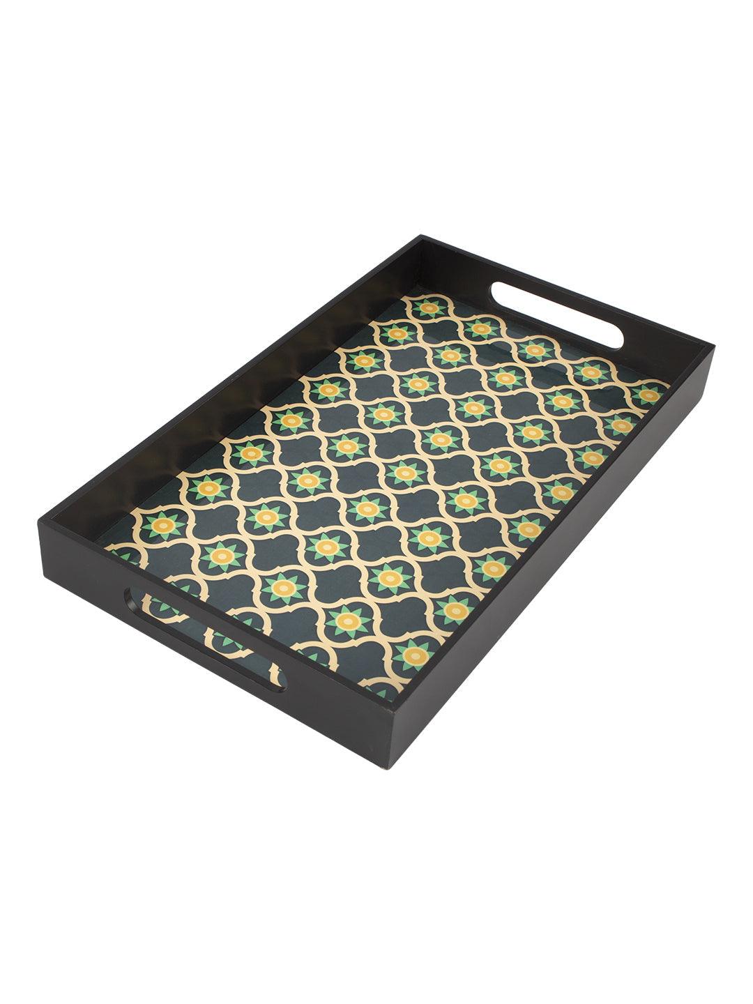 VON CASA Green & Black Rectangular Tray with handle - Von Casa - VON CASA