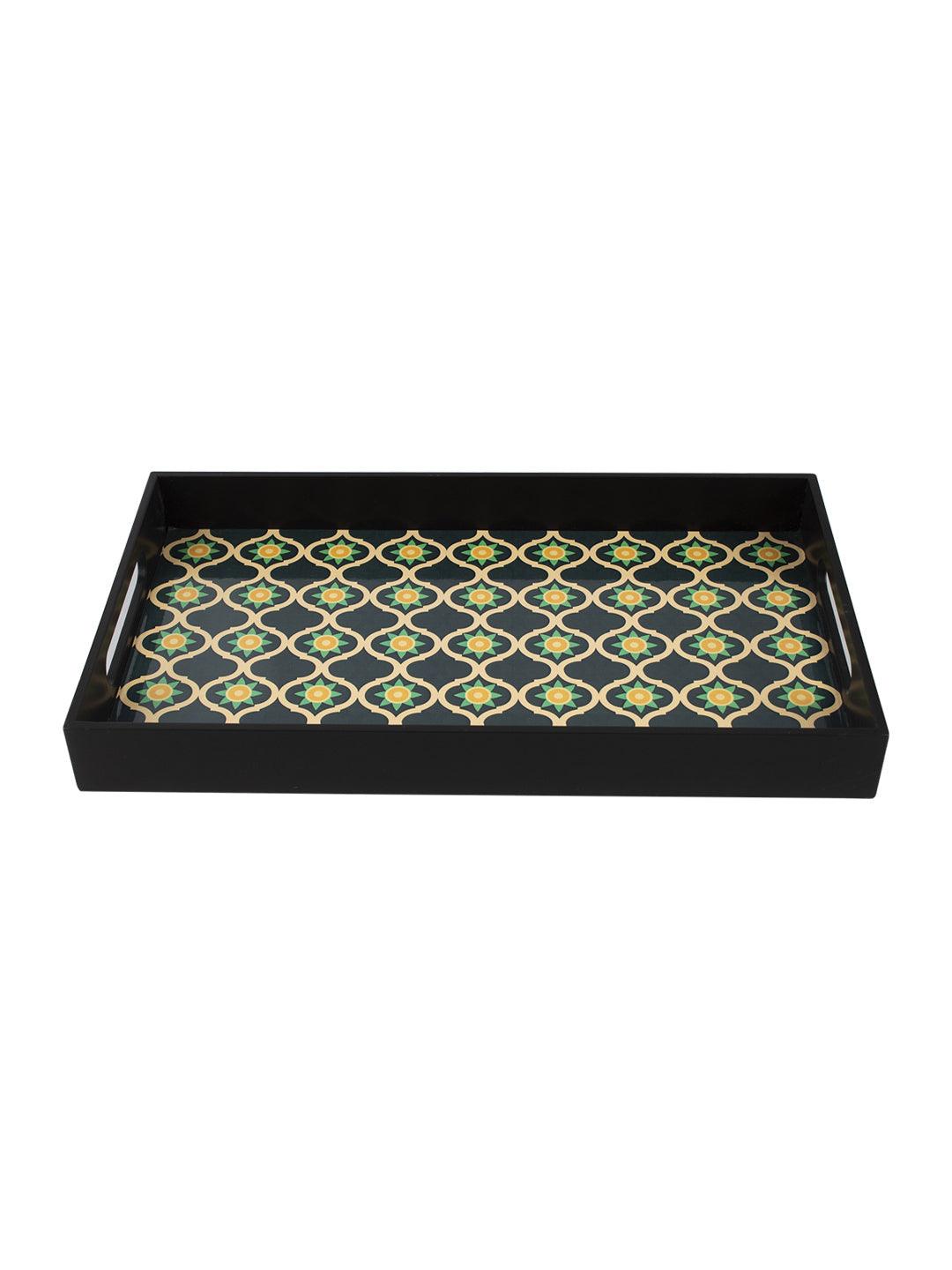 VON CASA Green & Black Rectangular Tray with handle - Von Casa - VON CASA