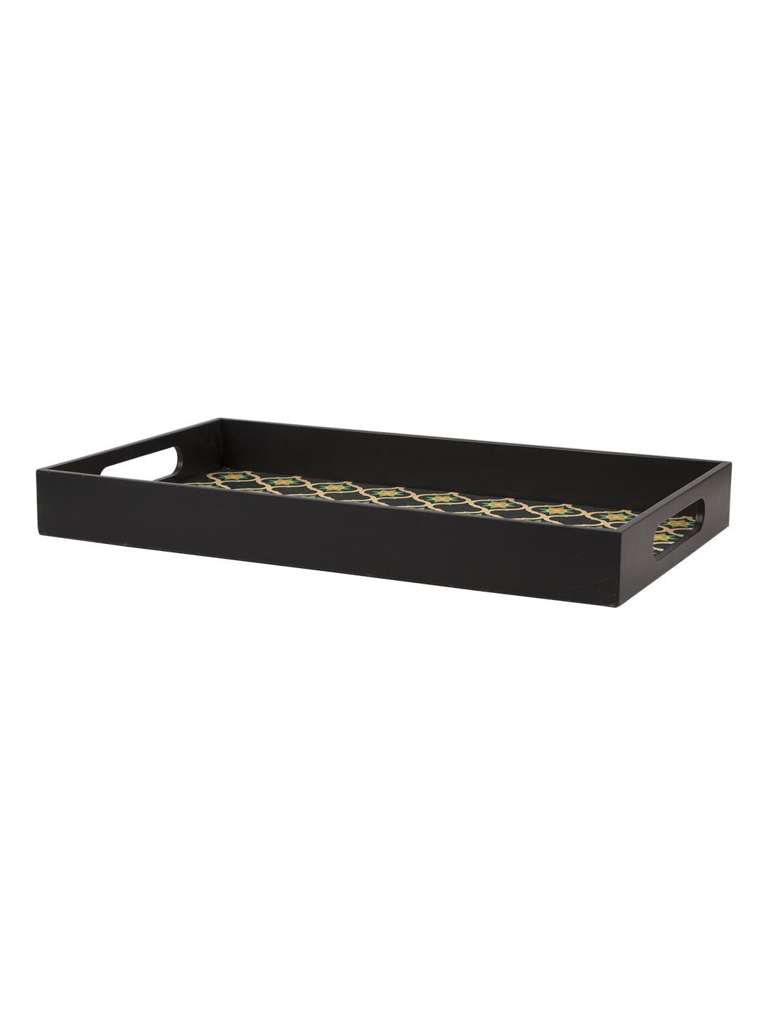 VON CASA Green & Black Rectangular Tray with handle - Von Casa - VON CASA